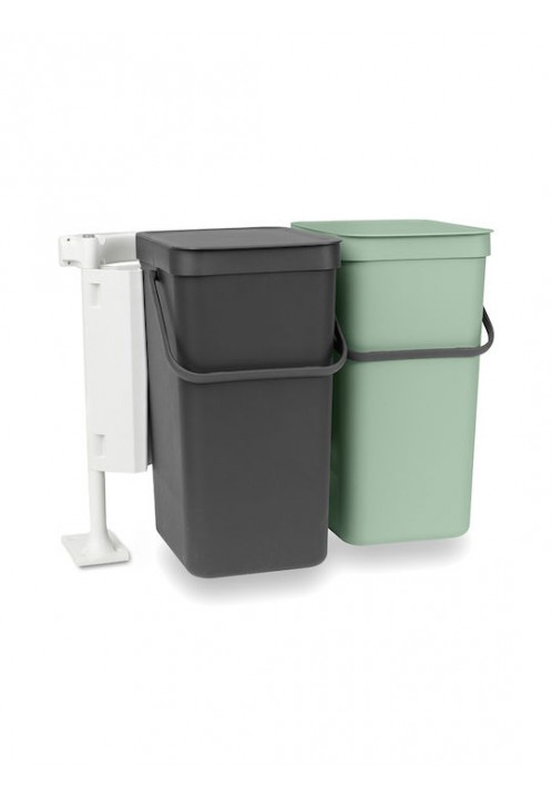 Brabantia Sort&Go Κάδος Απορριμμάτων Πλαστικός Dark Grey & Jade Green 16lt 2τμχ