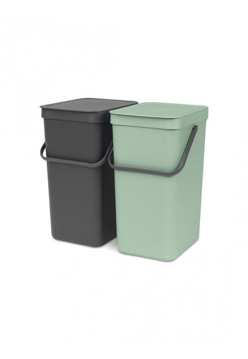 Brabantia Sort&Go Κάδος Απορριμμάτων Πλαστικός Dark Grey & Jade Green 16lt 2τμχ