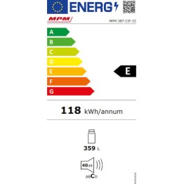 MPM Ψυγείο Συντήρησης 359lt NoFrost Υ185xΠ60xΒ70εκ. Inox MPM-387-CJF-22