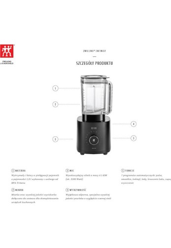 Zwilling J.A. Henckels Enfinigy Μπλέντερ με Πλαστική Κανάτα 1.8 lt 1200W Μαύρο