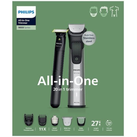 Philips All-in-One 9000 Series Σετ Κουρευτικής Μηχανής Ασημί MG9557/15