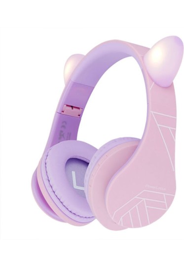 PowerLocus P2 Ασύρματα / Ενσύρματα Over Ear Ακουστικά με Ραδιόφωνο με 20 ώρες Λειτουργίας White-Purple