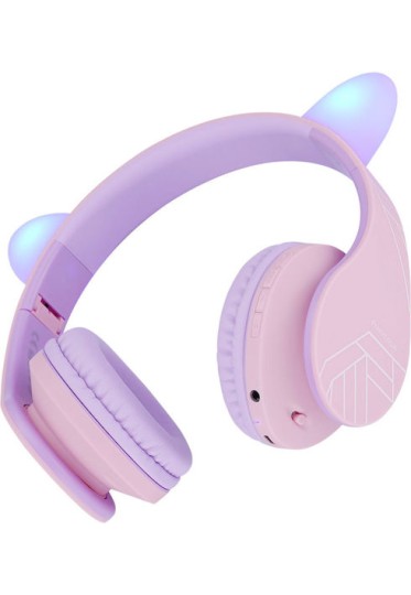 PowerLocus P2 Ασύρματα / Ενσύρματα Over Ear Ακουστικά με Ραδιόφωνο με 20 ώρες Λειτουργίας White-Purple
