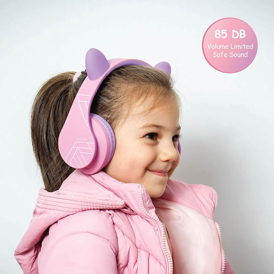PowerLocus P2 Ασύρματα / Ενσύρματα Over Ear Ακουστικά με Ραδιόφωνο με 20 ώρες Λειτουργίας White-Purple