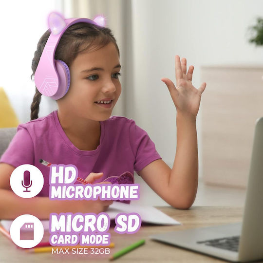 PowerLocus P2 Ασύρματα / Ενσύρματα Over Ear Ακουστικά με Ραδιόφωνο με 20 ώρες Λειτουργίας White-Purple
