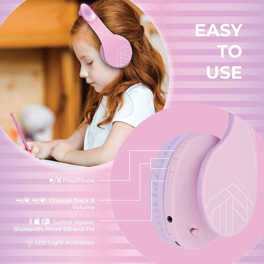 PowerLocus P2 Ασύρματα / Ενσύρματα Over Ear Ακουστικά με Ραδιόφωνο με 20 ώρες Λειτουργίας White-Purple