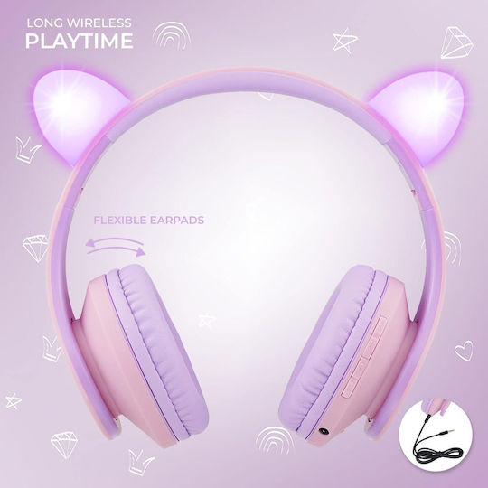 PowerLocus P2 Ασύρματα / Ενσύρματα Over Ear Ακουστικά με Ραδιόφωνο με 20 ώρες Λειτουργίας White-Purple