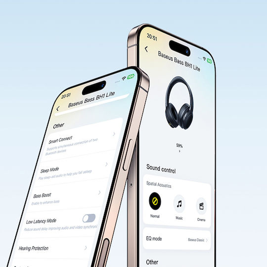 Baseus Bass BH1 Lite Ασύρματα / Ενσύρματα Over Ear Ακουστικά με 80 ώρες Λειτουργίας Μαύρα