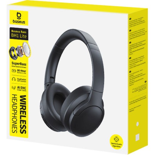 Baseus Bass BH1 Lite Ασύρματα / Ενσύρματα Over Ear Ακουστικά με 80 ώρες Λειτουργίας Μαύρα