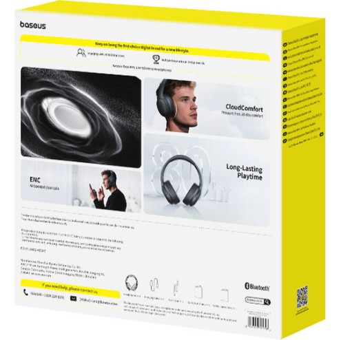 Baseus Bass BH1 Lite Ασύρματα / Ενσύρματα Over Ear Ακουστικά με 80 ώρες Λειτουργίας Μαύρα