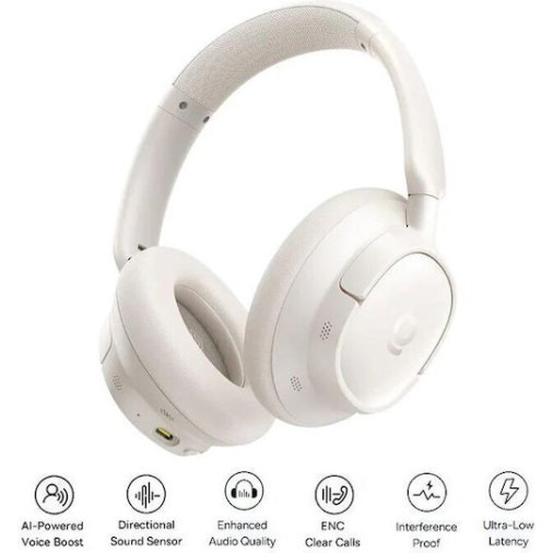 Baseus Bass BH1 Lite Ασύρματα / Ενσύρματα Over Ear Ακουστικά με 80 ώρες Λειτουργίας Λευκά