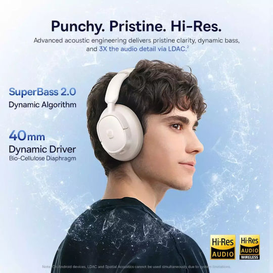 Baseus Bass BH1 NC Ασύρματα Bluetooth Over Ear Ακουστικά με 80 ώρες Λειτουργίας και Quick Charge Starlight Off-White