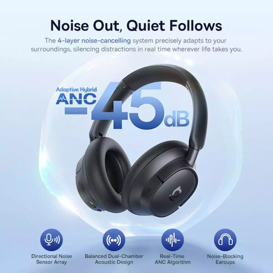 Baseus Bass BH1 NC Ασύρματα Bluetooth Over Ear Ακουστικά με 80 ώρες Λειτουργίας και Quick Charge Cosmic Black
