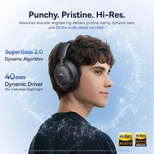 Baseus Bass BH1 NC Ασύρματα Bluetooth Over Ear Ακουστικά με 80 ώρες Λειτουργίας και Quick Charge Cosmic Black