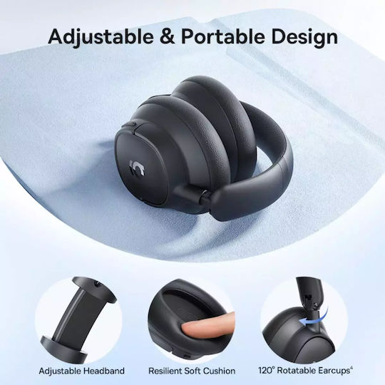 Baseus Bass BH1 NC Ασύρματα Bluetooth Over Ear Ακουστικά με 80 ώρες Λειτουργίας και Quick Charge Cosmic Black