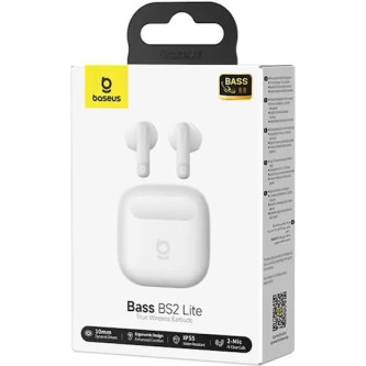 Baseus Bass BS2 Lite In-ear Bluetooth Handsfree Ακουστικά με Αντοχή στον Ιδρώτα και Θήκη Φόρτισης Λευκά