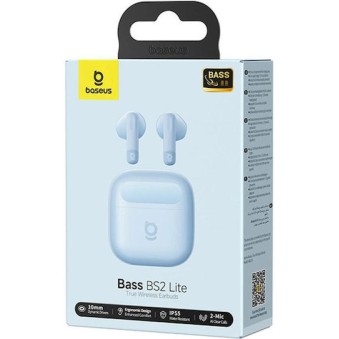 Baseus Bass BS2 Lite In-ear Bluetooth Handsfree Ακουστικά με Αντοχή στον Ιδρώτα και Θήκη Φόρτισης Galaxy Blue