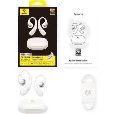 Baseus Eli Sport 2 Open Ear Bluetooth Handsfree Ακουστικά με Αντοχή στον Ιδρώτα και Θήκη Φόρτισης Λευκά