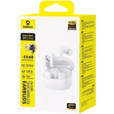 Baseus Bass BP1 Pro In-ear Bluetooth Handsfree Ακουστικά με Αντοχή στον Ιδρώτα και Θήκη Φόρτισης Λευκά