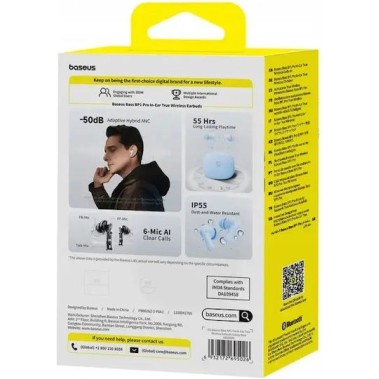 Baseus Bass BP1 Pro In-ear Bluetooth Handsfree Ακουστικά με Αντοχή στον Ιδρώτα και Θήκη Φόρτισης Μπλε
