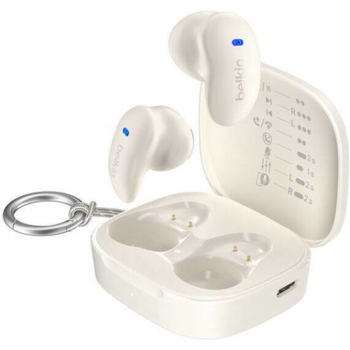 Belkin SoundForm Anywhere Earbud Bluetooth Handsfree Ακουστικά με Αντοχή στον Ιδρώτα και Θήκη Φόρτισης Λευκά
