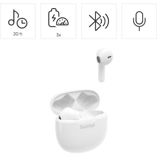 HAMA Action One Earbud Bluetooth Handsfree Ακουστικά με Θήκη Φόρτισης Λευκά