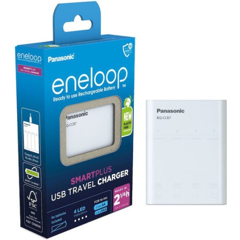 Panasonic Eneloop Smart Plus BQ-CC87 USB Φορτιστής 4 Μπαταριών Ni-MH Μεγέθους AA/AAA σε Λευκό χρώμα