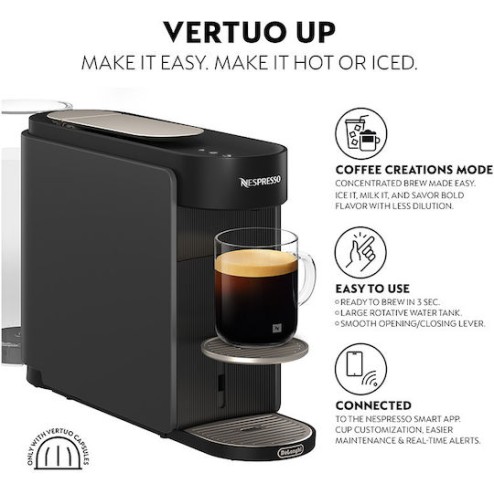 De'Longhi Vertuo Up Καφετιέρα για Κάψουλες Nespresso Πίεσης 15bar Anthracite