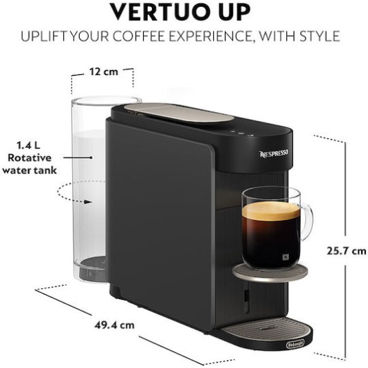 De'Longhi Vertuo Up Καφετιέρα για Κάψουλες Nespresso Πίεσης 15bar Anthracite
