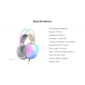 Havit H2037d Over Ear Gaming Headset με σύνδεση 2x3.5mm / USB Λευκό