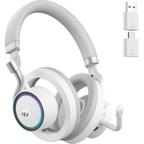 Havit Fuxi-H8 Ασύρματο On Ear Gaming Headset με σύνδεση 3.5mm / USB Λευκό for Nintendo Switch / PC / PS4 / PS5