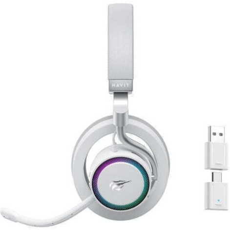 Havit Fuxi-H8 Ασύρματο On Ear Gaming Headset με σύνδεση 3.5mm / USB Λευκό for Nintendo Switch / PC / PS4 / PS5