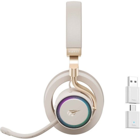 Havit Fuxi-H8 Ασύρματο Over Ear Gaming Headset με σύνδεση 3.5mm / USB Χρυσό for Nintendo Switch / PC / PS4 / PS5