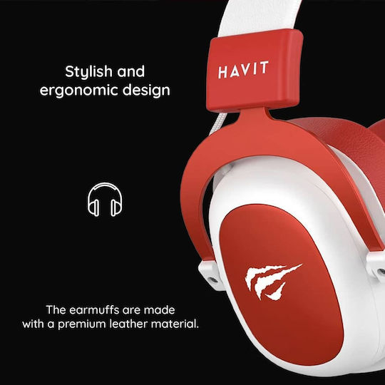 Havit H2002D Over Ear Gaming Headset με σύνδεση 3.5mm Red/White