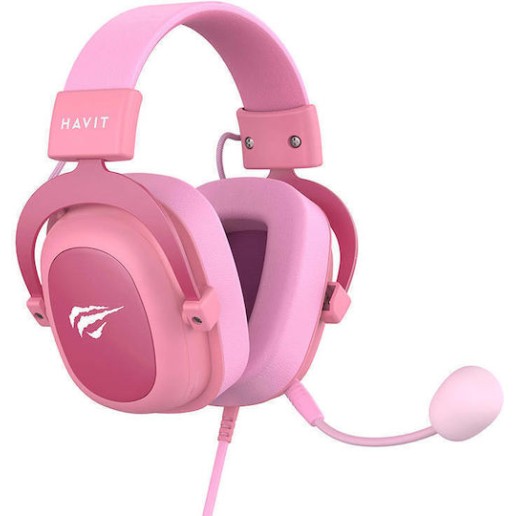 Havit H2002D Over Ear Gaming Headset με σύνδεση 3.5mm Ροζ