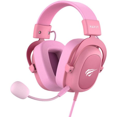 Havit H2002D Over Ear Gaming Headset με σύνδεση 3.5mm Ροζ