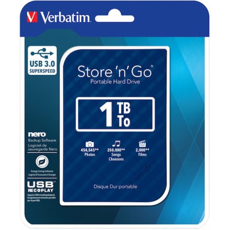 Verbatim Store 'n' Go Gen 2 USB 3.0 Εξωτερικός HDD 1TB 2.5