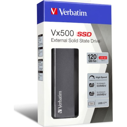 Verbatim Vx500 USB 3.1 / USB-C Εξωτερικός SSD 120GB M.2 Γκρι