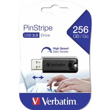 Verbatim PinStripe 256GB USB 3.0 Stick Μαύρο