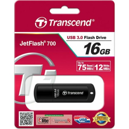 Transcend JetFlash 700 16GB USB 3.0 Stick Μαύρο