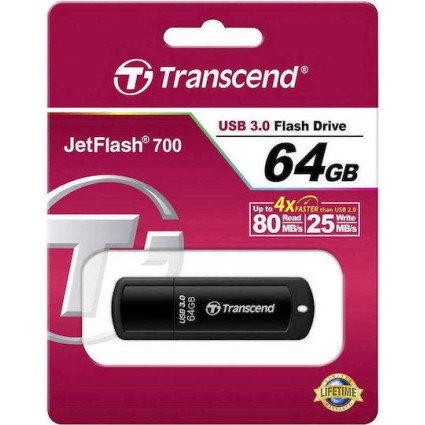 Transcend Jetflash 700 64GB USB 3.0 Stick Μαύρο