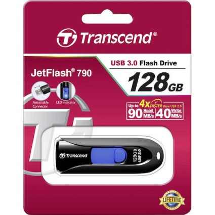 Transcend JetFlash 790 128GB USB 3.0 Stick Μαύρο