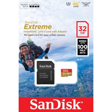 Sandisk Extreme Action microSDHC 32GB U3 V30 A1 UHS-I 100MB/s με αντάπτορα