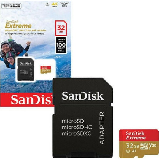 Sandisk Extreme Action microSDHC 32GB U3 V30 A1 UHS-I 100MB/s με αντάπτορα