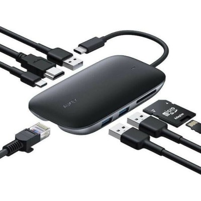 Aukey Unity C71 USB-C Docking Station με HDMI 4K PD Ethernet Μαύρο