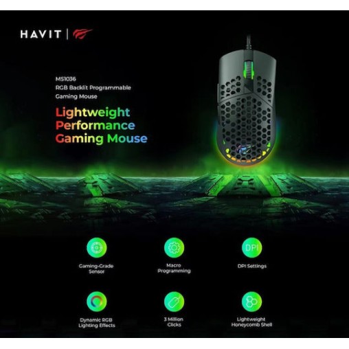 Havit MS1036 RGB Gaming Ποντίκι 7200 DPI Μαύρο