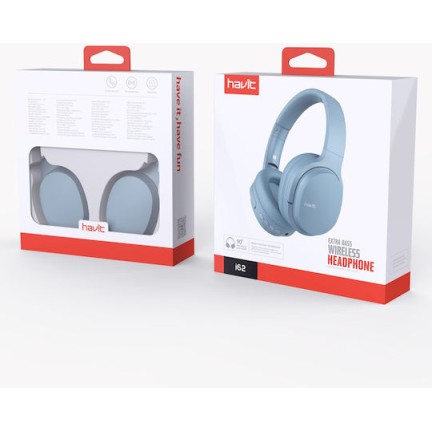 Havit I62 Ασύρματα / Ενσύρματα On Ear Ακουστικά με 8 ώρες Λειτουργίας Μπλε