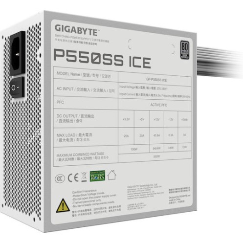 Gigabyte GP-P550SS ICE 550W Λευκό Τροφοδοτικό Υπολογιστή Full Wired 80 Plus Silver