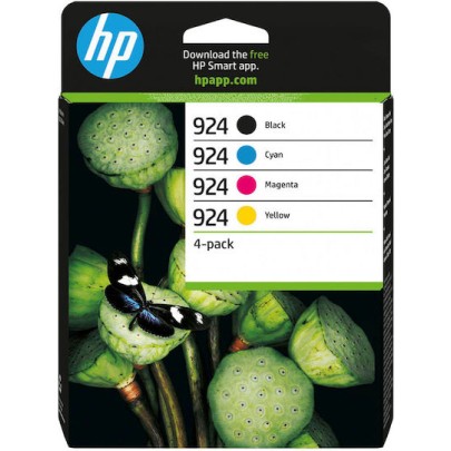 HP 924 Γνήσιο Πακέτο 4 Μελανιών Εκτυπωτή InkJet Κίτρινο / Κυανό / Ματζέντα / Μαύρο (6C3Z1NE)
