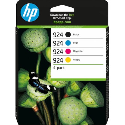 HP 924 Γνήσιο Πακέτο 4 Μελανιών Εκτυπωτή InkJet Κίτρινο / Κυανό / Ματζέντα / Μαύρο (6C3Z1NE)